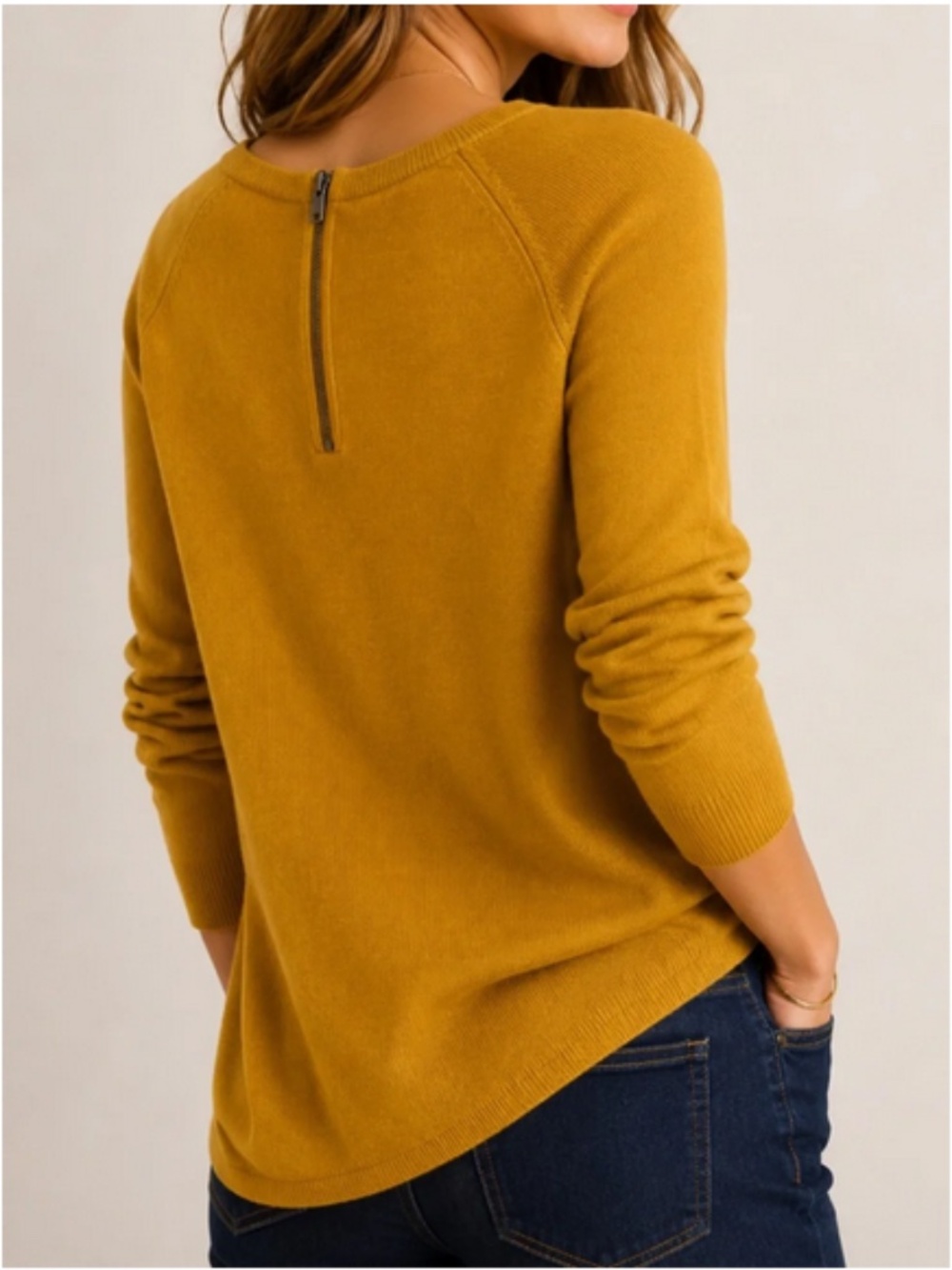 Max Studio 100% Extra Fine Merino Wool Mustard Sweater Back Zip S
